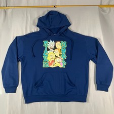 Rick and Morty Men s Large Blue Pullover Hoodie Adult Swim Cartoon