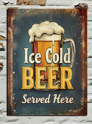 Eiskaltes Bier Vintage Look Retro Style Blechschild Plakette, Bar Höhle Kneipe Schuppen