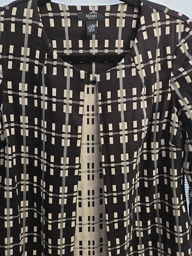 Alfani Women M/P Black Beige Plaid Open Over Coat Long Jacket Blazer Career - Picture 4 of 13