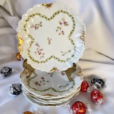 6 Antique M Redon Limoges France Porcelain Embossed Dessert Side Plates Rose Bud