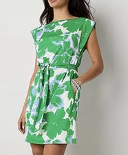 Willow Glen Blue Green Botanical Print Cap Sleeve Shift Dress L