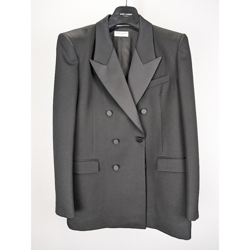 Giacca da sera Saint Laurent Paris Grain De Poudre De Laine nera nuova con etichette 52