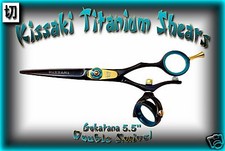Kissaki Hair Scissors 5.5" Gokatana Black Blue DOUBLE SWIVEL Hair Cutting Shears