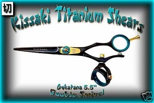 Kissaki Hair Scissors 5.5" Gokatana Black Blue DOUBLE SWIVEL Hair Cutting Shears