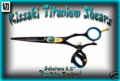 Kissaki Hair Scissors 5.5'' Gokatana Black Blue DOUBLE SWIVEL Hair Cutting Shears