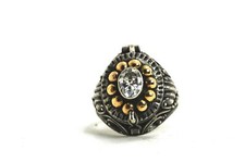 Sterling Silver CZ With Vermeil Gold Bead Design Ring, Size 8 1/4