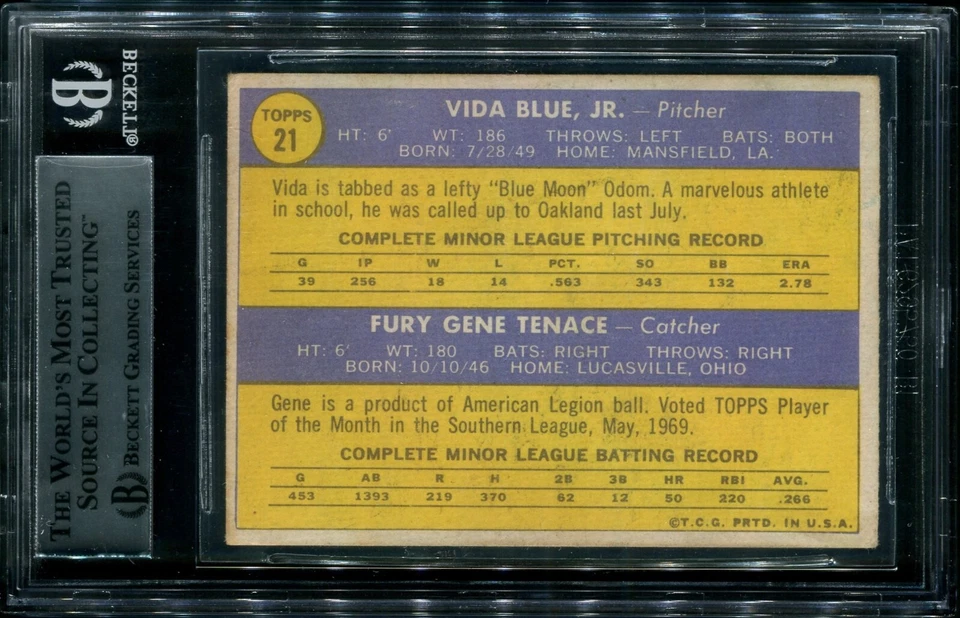 Vida Blue 1970 Topps #21 RC Rookie AUTÓGRAFO BGS/BAS ¿Futuro HoF? RARO! Foto 2 de 2