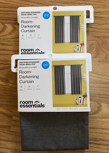 Room Essentials Room Darkening Curtain Heathered Dark Gray 42 x 63 2 Panels NEW
