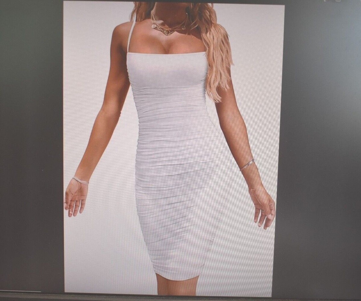 white ruched bodycon dress spaghetti strap BEAGIMEG Women's Sexy Club Party Boohoo usa
