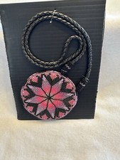 Native American Handmade Beaded Medallion With Leather Chain