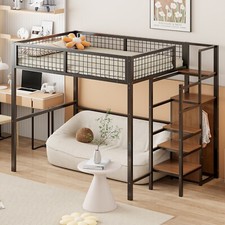Hochbett 140x200 Metallbett mit Treppe und Kleiderschrank Kinderbett Jugendbett