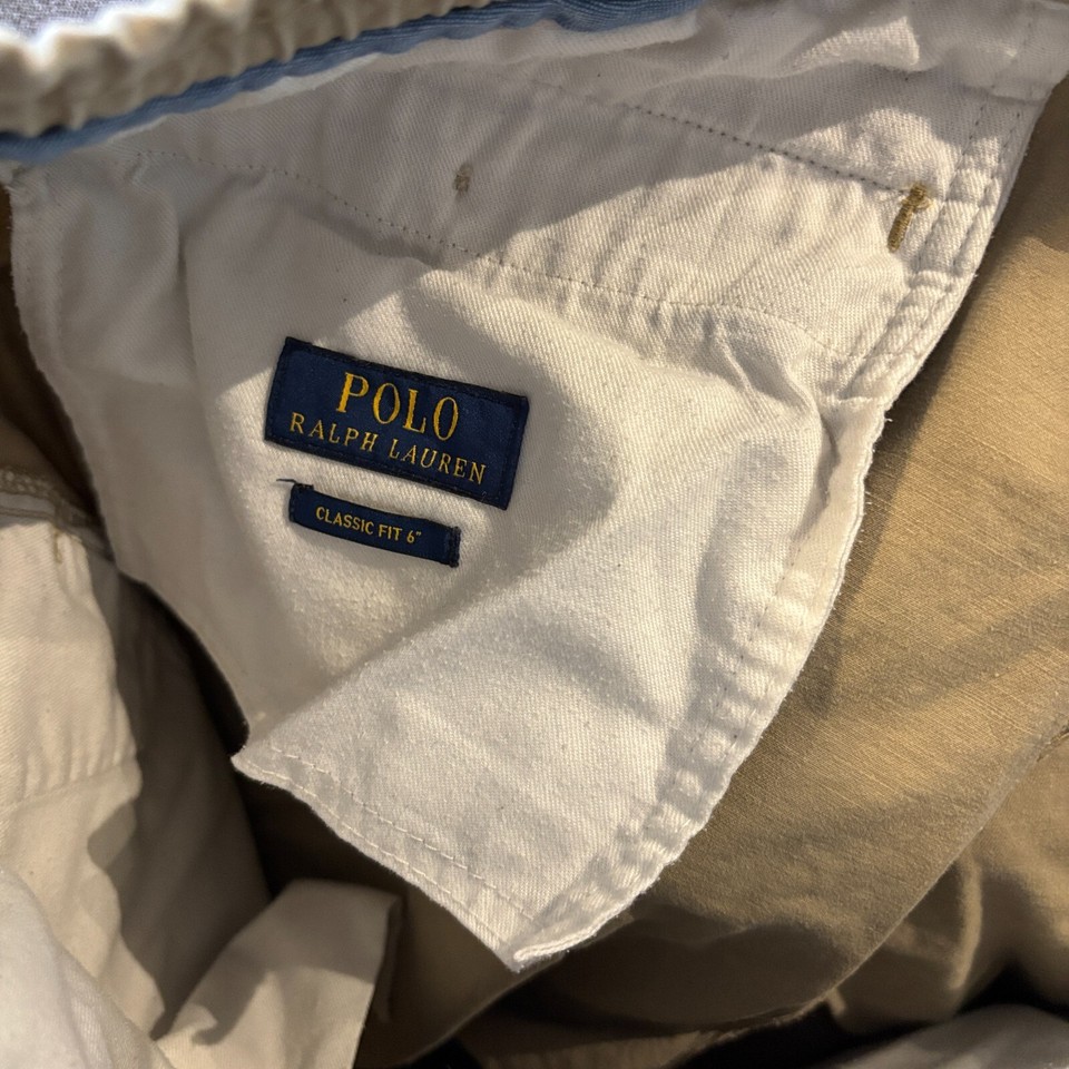 Polo Ralph Lauren Shorts Mens Large Khaki Beige Chino Logo Drawstring