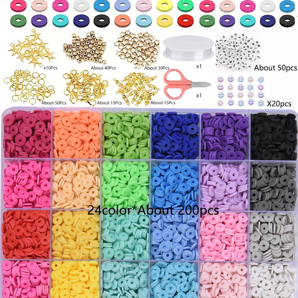 6000Pcs/Set Clay Beads for Bracelet Making Kit Clay Flat Polymer Beads Jewellery - Image 2 of 4