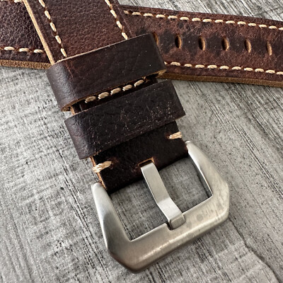 Bracelet Cuir Grainé Crocodile Marron 24mm Avec Boucle Déployante Pour Panerai - Neuf Sans étiquette
