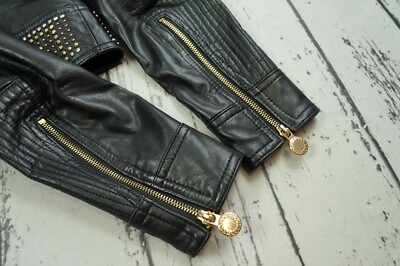 【238】VERSACE for H＆M ライダースジャケット レディース VERSACE For H&M Black Biker Gold Studded Zipper Leather