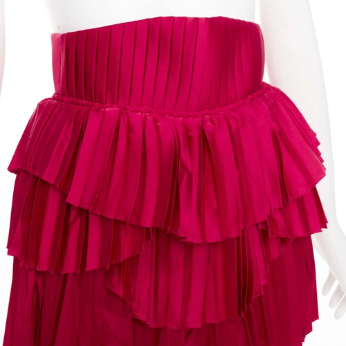 ANDREA IYAMAH Hibi red satin tiered laced corset pleated shorts XS - Picture 7 of 9
