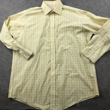 Vintage Brooks Brothers Shirt Men XL 17 Yellow Blue Check Button Up Casual