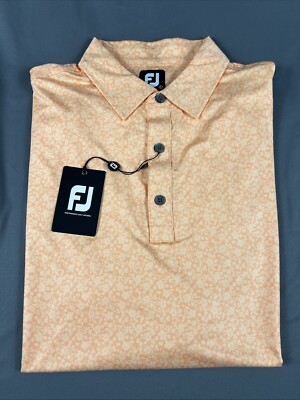 FootJoy Golf Shirt Polo Painted Floral Print Large Peach Orange NWT MSRP $85