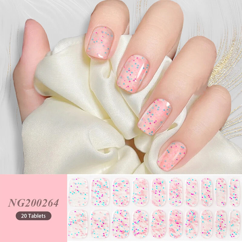 18 20 22Tips UV Gel Nail Art Stickers Full Cover Gel Nail Strips Press On Nail