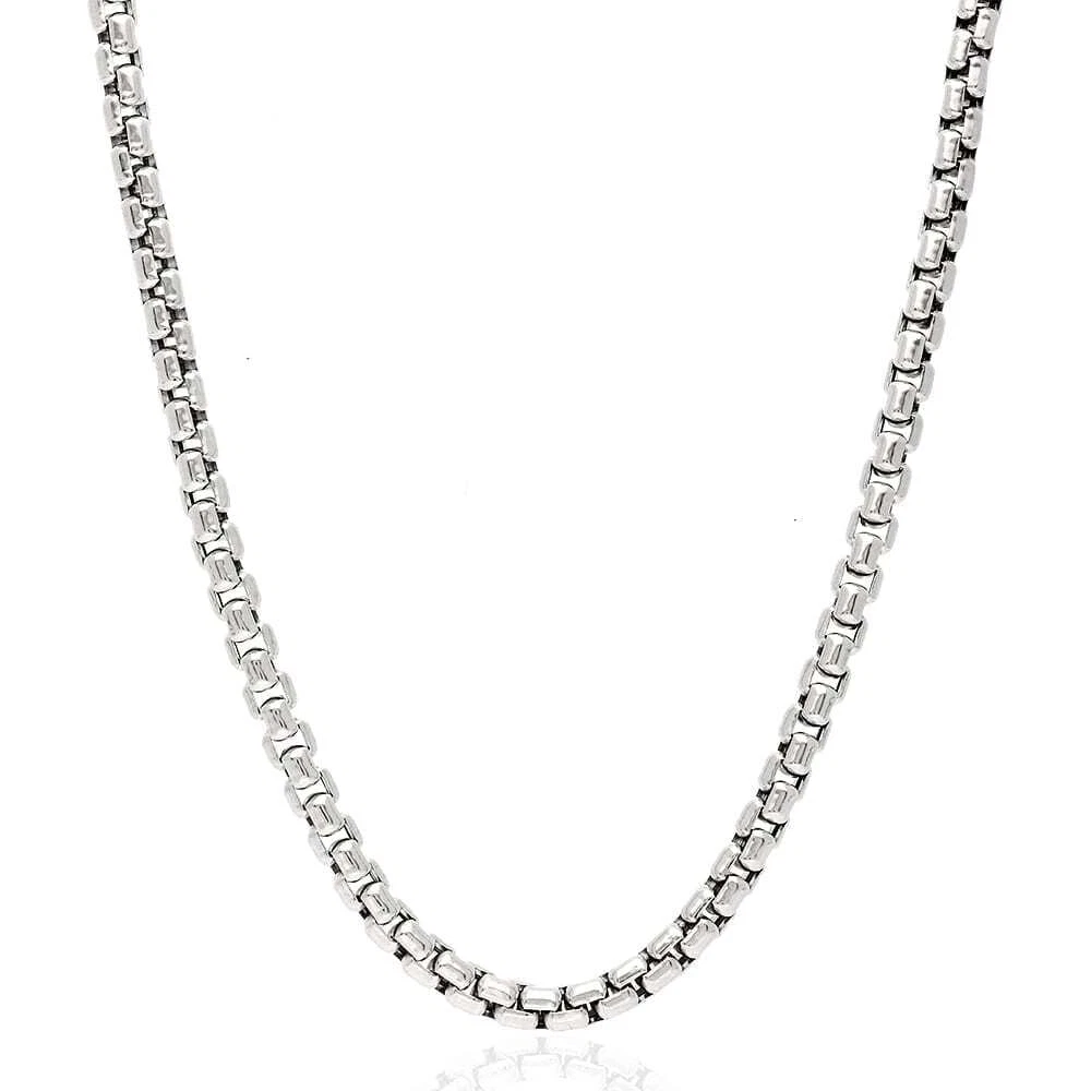 14k White Gold Hollow 5mm Round Box Chain Necklace 22