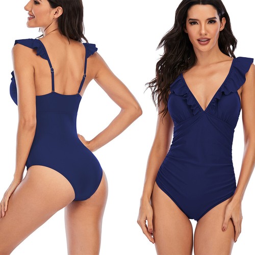 Women One Piece Swimsuits Tummy Control Bathing Suit Ruffle V Neck Swimwear - 第 8/19 張圖片