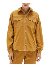 Minkpink Womens Gold Cotton Collard Cuffed Curved Hem Button Down Jacket L