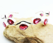 Pink Rubellite Gemstone 925 Sterling Silver Handmade Jewelry Bangle Sz 7-8