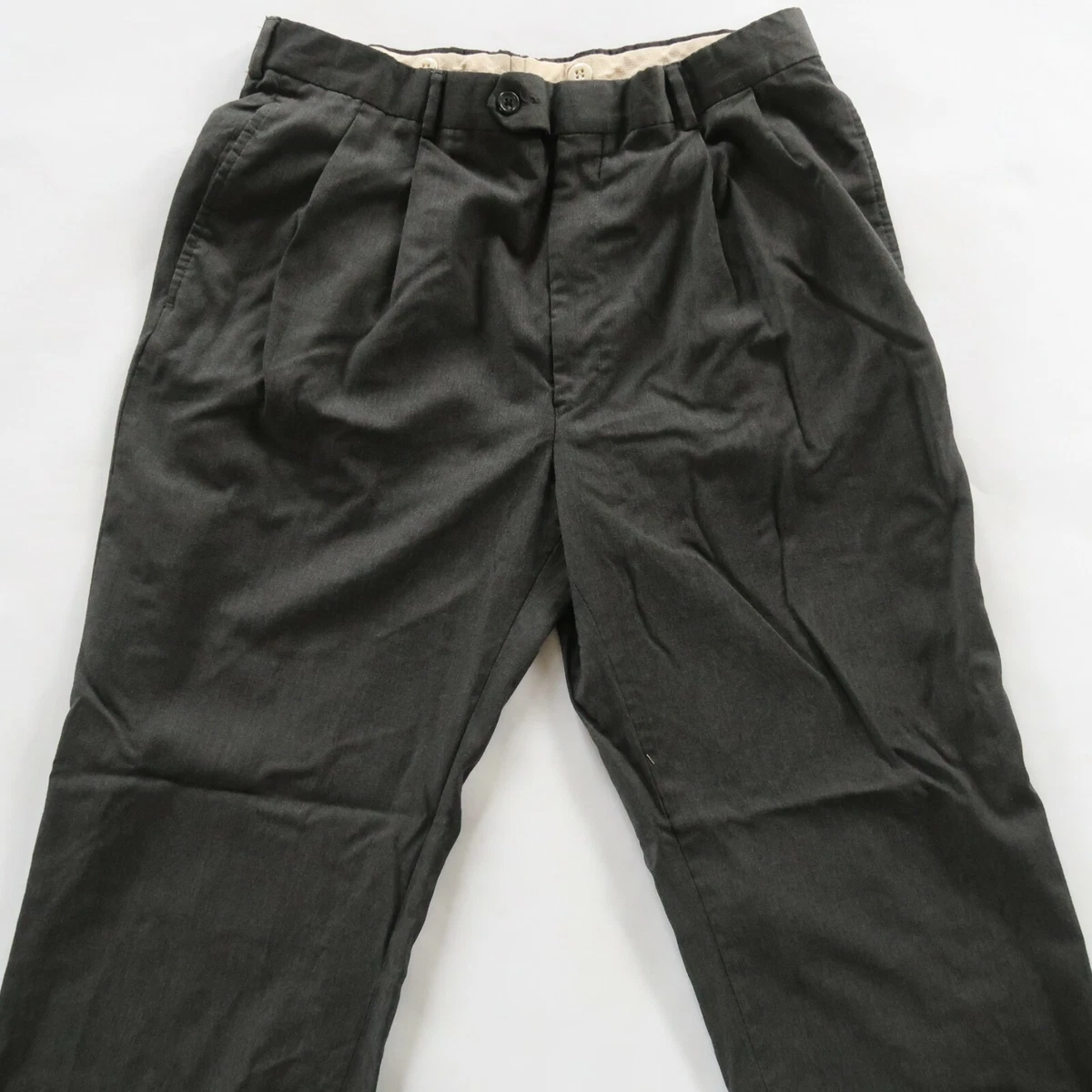 Pantalones de vestir Jos A Bank para hombre plisados gris oscuro caqui etiqueta 34 medidas 32x29