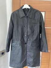Hudson Real Soft Leather 14 Ladies Black Long Lined Collared Pockets Coat Vgc