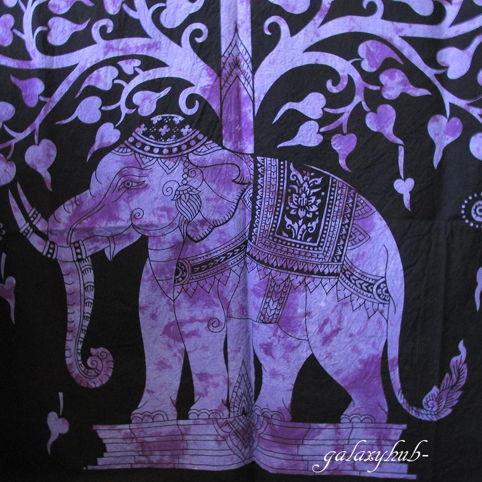 Twin Wall Hanging Purple Elephant Tree Tie Dye Tapestry Urban Decorative Throw - Image 3 of 3