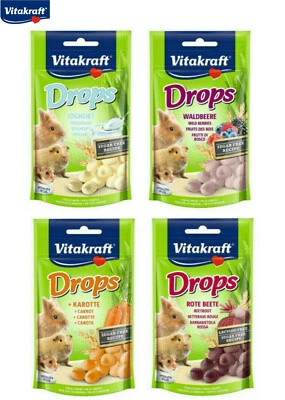 4 PACK MIXED VITAKRAFT SMALL ANIMAL TREAT DROPS SUGAR FREE 4 TASTY FLAVOURS