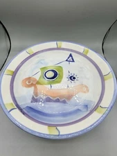 Vintage Belari Hand-painted Serving Bowl Sailboat And Sun From Italy