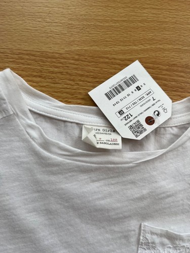 ZARA Girl White Top T-Shirt Long Sleeves Front Pocket Flowers Embroidery sz 7 - Picture 12 of 17