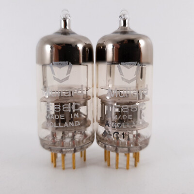 2 X E88C / 8255 SINGLE TRIODE MULLARD TUBE. 1960s PHILIPS PROD. GOLD PIN. 3M. 12