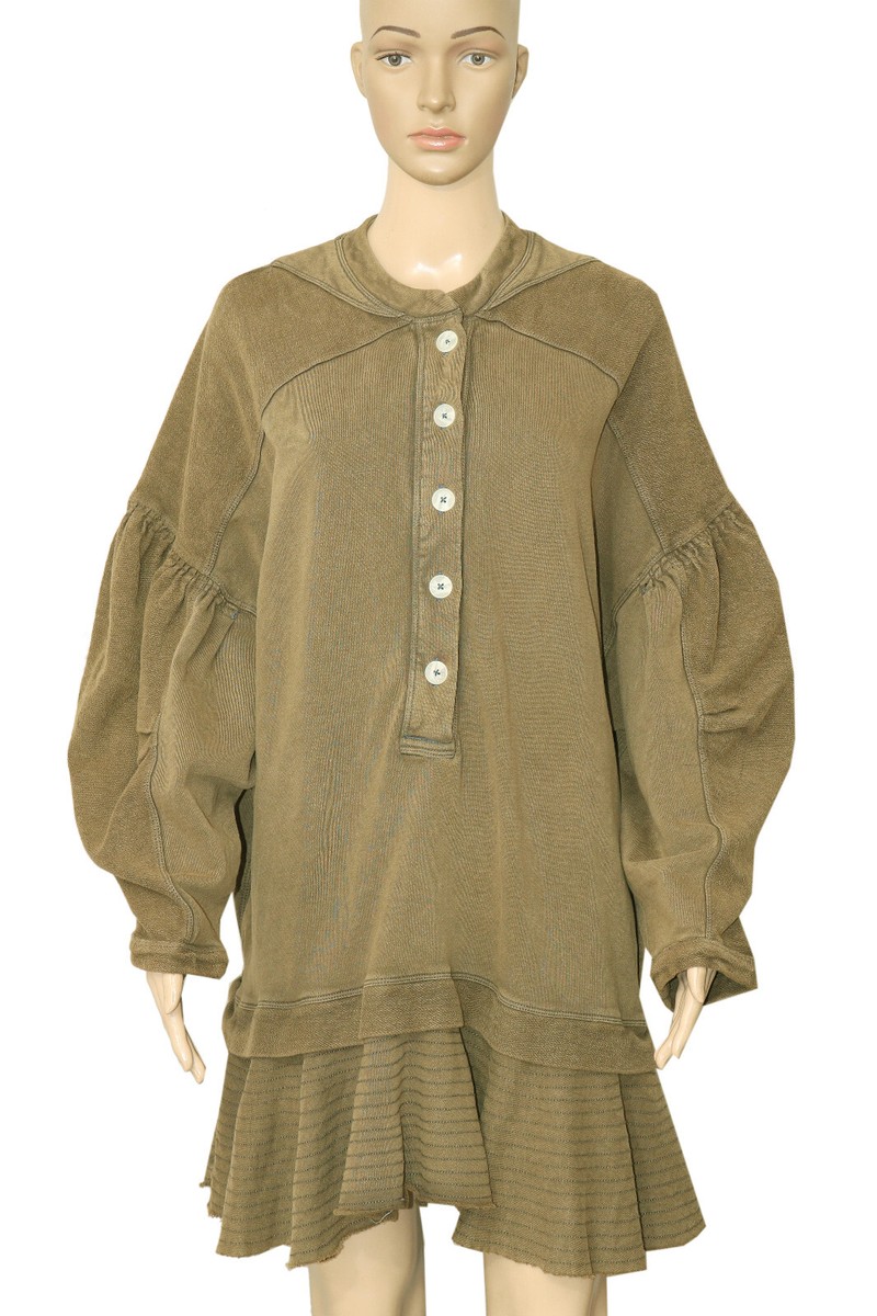 free people zander mini dress Free People Zander Mini Dress Seaweed Button Layered Ruffle Long Sleeve XS  NWD