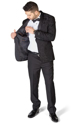 Slim Fit 1 Button Black Shawl Collar Floral Jacket Tuxedo Black Pants 1714 AZAR - Picture 5 of 6