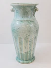 Vintage Brush McCoy Pottery Vase 503 Aqua Turquoise Scroll Handles & Fluted Base