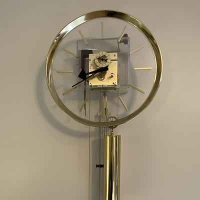 Howard Miller Modern Mechanical Wall Clock - Brass Pendulum - Metal Frame