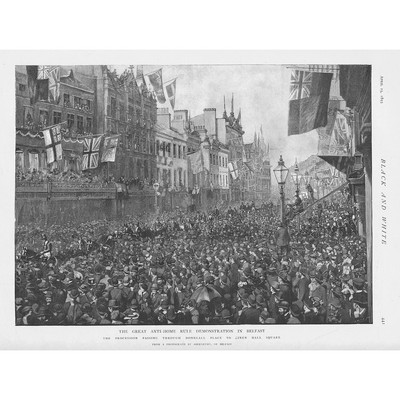 BELFAST Great Anti Home Rule Demonstration in Donegall Place Antique Print 1893