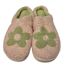 Jenni Intimates Womens Pink Green Sherpa Floral Slippers House Shoes Large NEW
