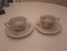Vintage 4 PC Tea Cup Set Germany US Zone Demitasse Floral Gold Trim