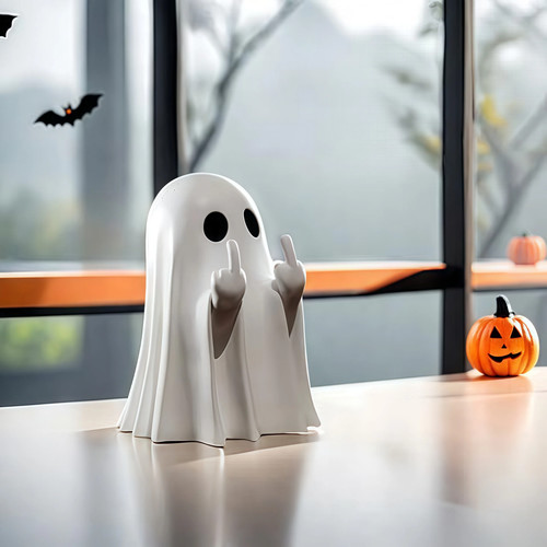 Statua fantasma dito medio simpatica spaventosa statuina Halloween decorazione casa - Foto 13 di 17