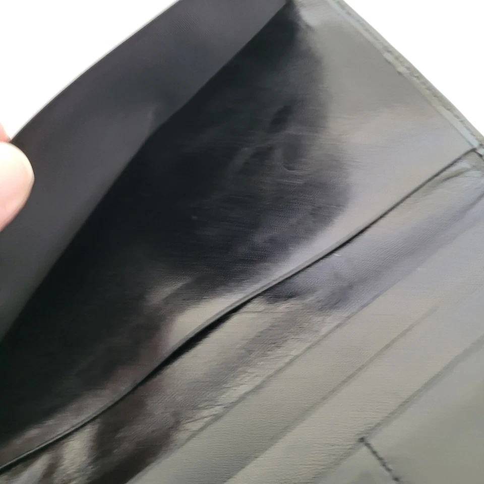 Dunhill Checkbook Card Slim Bill Holder Wallet Black Bifold Leather Croc Vintage - Image 4 of 4