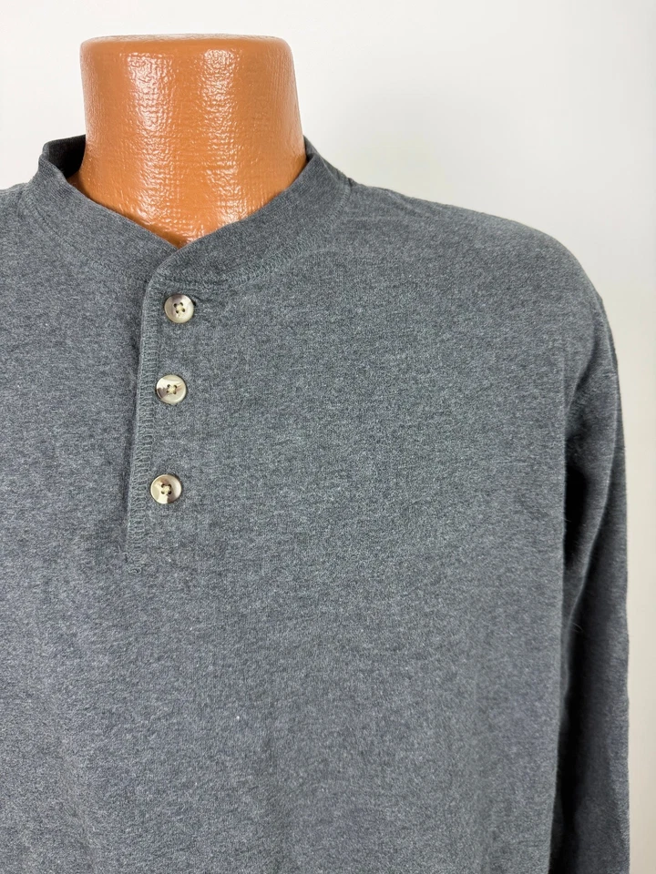 Camisa masculina Henley vintage anos 90 manga longa mínima algodão pesado edições básicas - Imagem 2 de 4