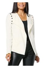 Colleen Lopez Women's Open Front Crepe Jacket with Stud Detail Cream