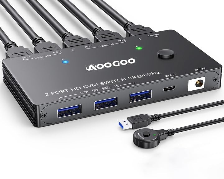 Commutateur KVM 2 ordinateurs 1 moniteur 8K pour éliminer le désordre de câbles
