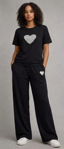 Ladies Tracksuit 2 pcs Love Heart Logo Top with Adjustable Trouser Co Ord Set - Picture 1 of 11