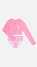 Rash Guard Girls Long Sleeve Zip-Up Crop Swimsuit Size Large 10-12 