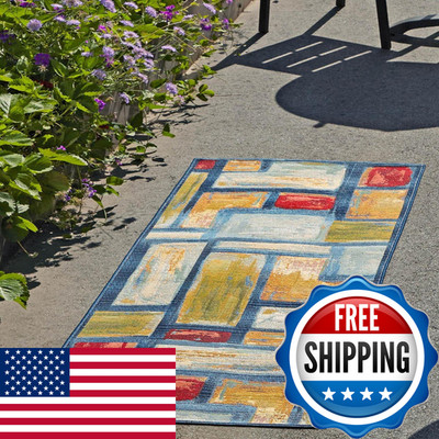Unique Loom Outdoor Modern Collection Area Rug - Cubed 2 7 X 7 1 Runner Multi/