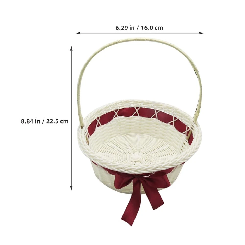 Cesta de flores de casamento tecida à mão cesta de armazenamento de vime rústico com alça para... - Imagem 2 de 4